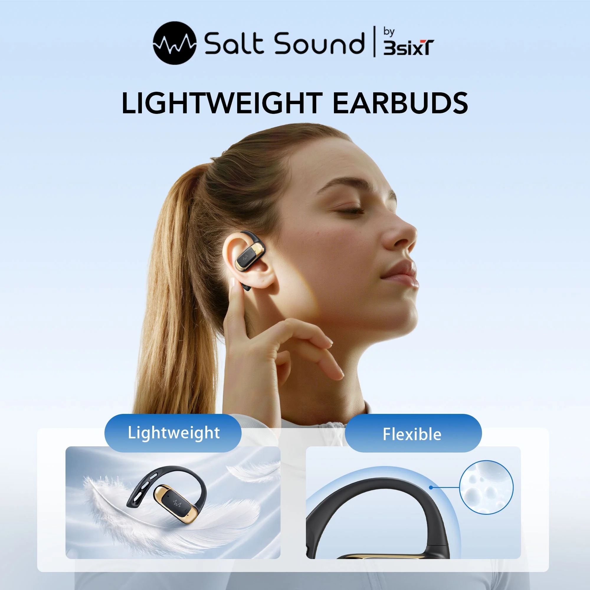 3sixt Salt Sound AIRXDUA Gen1 Open-Ear Headphones (Black) - Image 3