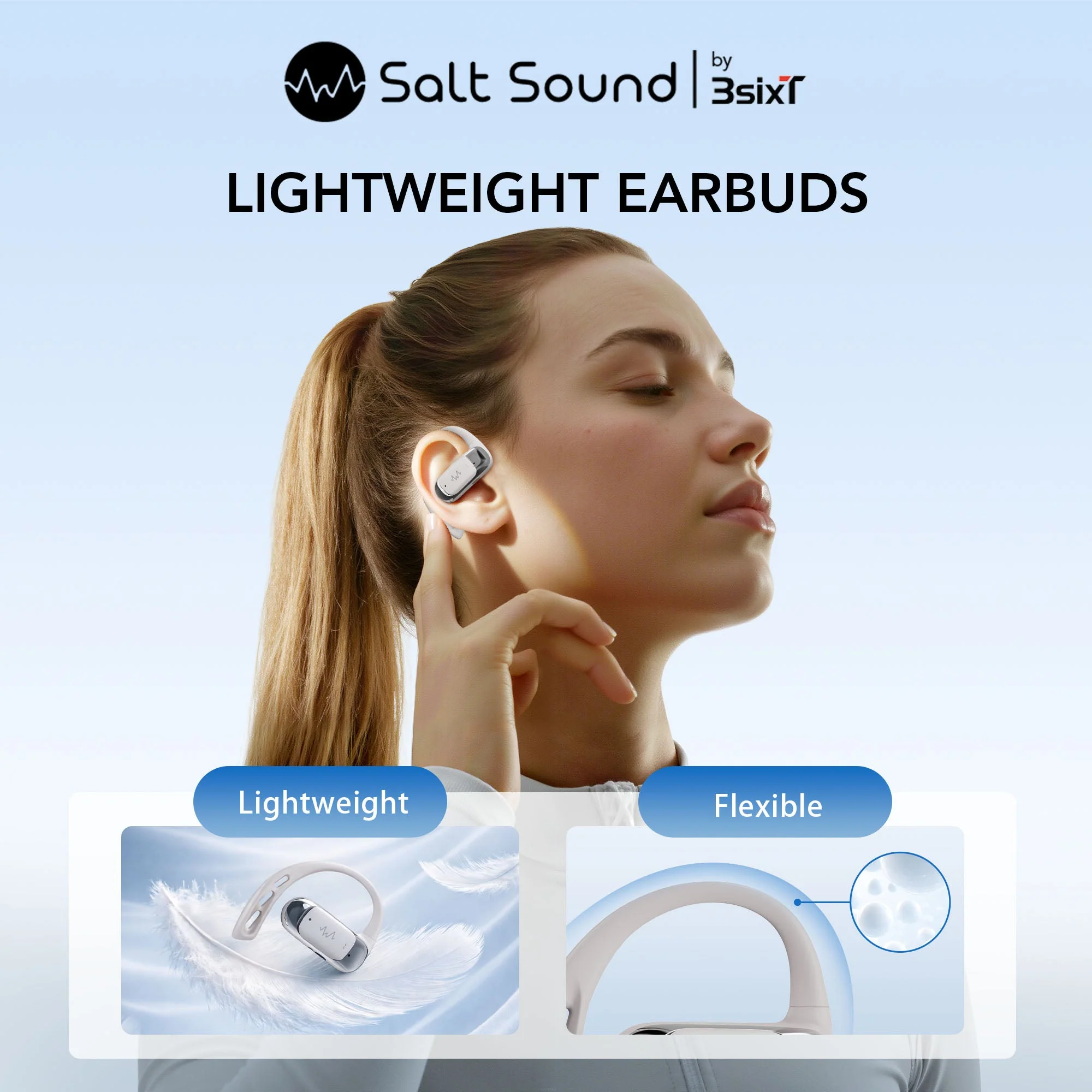 3sixt Salt Sound AIRXDUA Gen1 Open-Ear Headphones (Light Grey/Silver) - Image 3