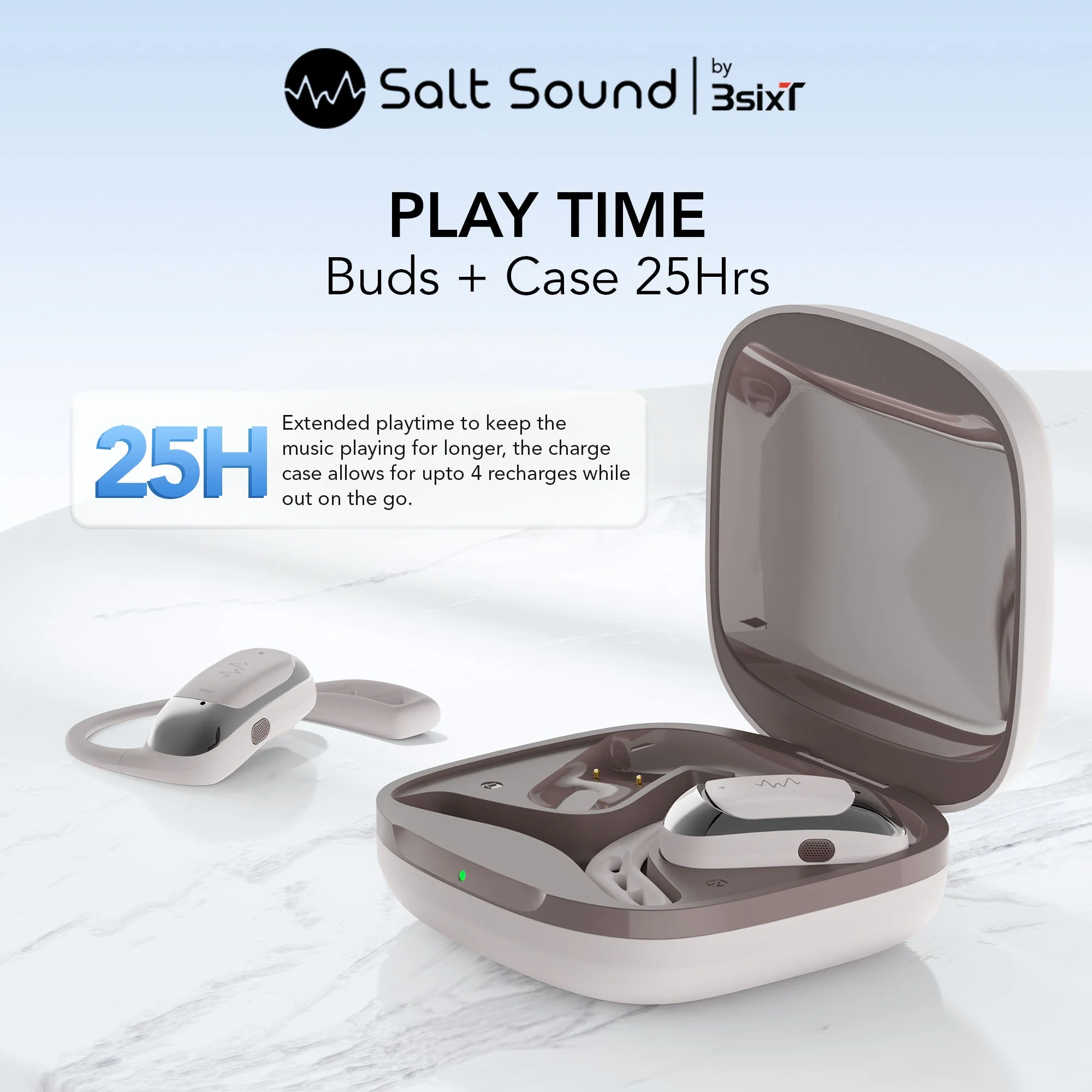 3sixt Salt Sound AIRXDUA Gen1 Open-Ear Headphones (Light Grey/Silver) - Image 4