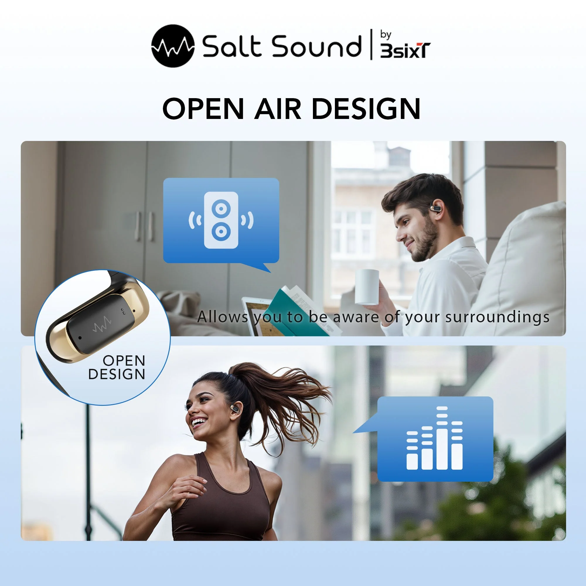 3sixt Salt Sound AIRXDUA Gen1 Open-Ear Headphones (Light Grey/Silver) - Image 6