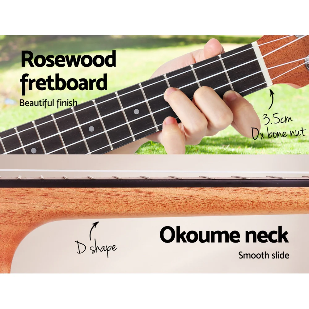 Alpha 23" Ukulele Natural Mahogany Concert Beginner Gift with Carry Bag - Image 7