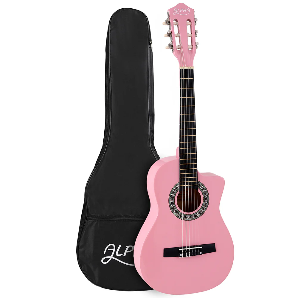 Alpha 34" Classical Guitar Wooden Body Nylon String Beginner Kids Gift (Pink)