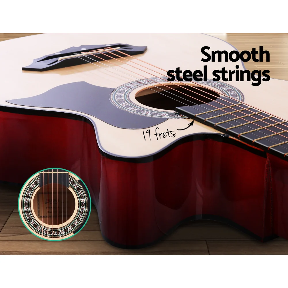 Alpha 38" Acoustic Guitar Wooden Body Steel String Full Size Cutaway (Wood) - Image 5