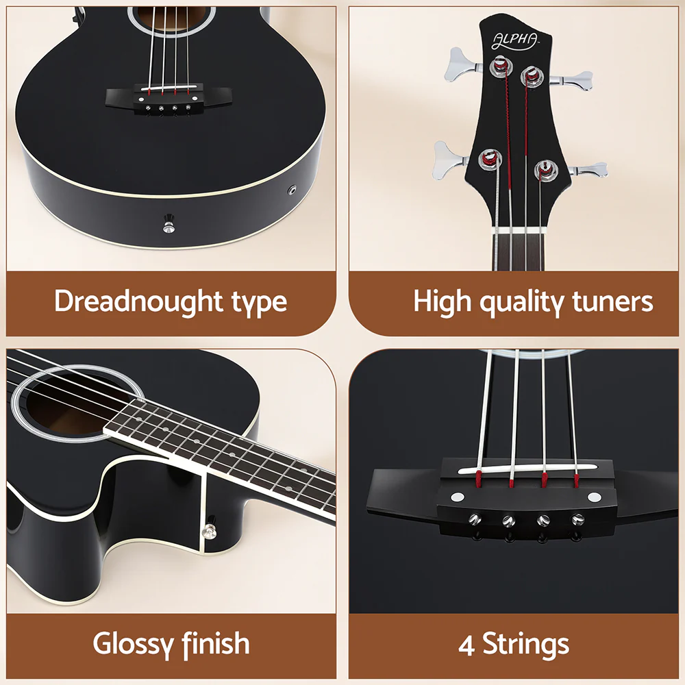 Alpha 43" Acoustic Bass Guitar Black 4-Band EQ - Image 6