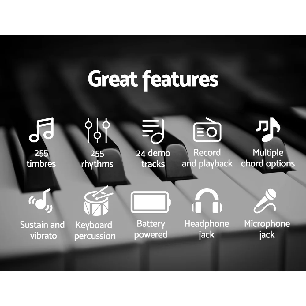 Alpha 61 Keys Electronic Piano Keyboard Digital Electric with Stand Beginner (Black) - Image 4
