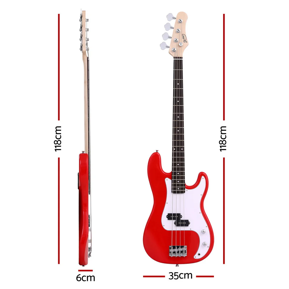 Alpha Electric Guitar Bass 47 Inch Red - Image 2