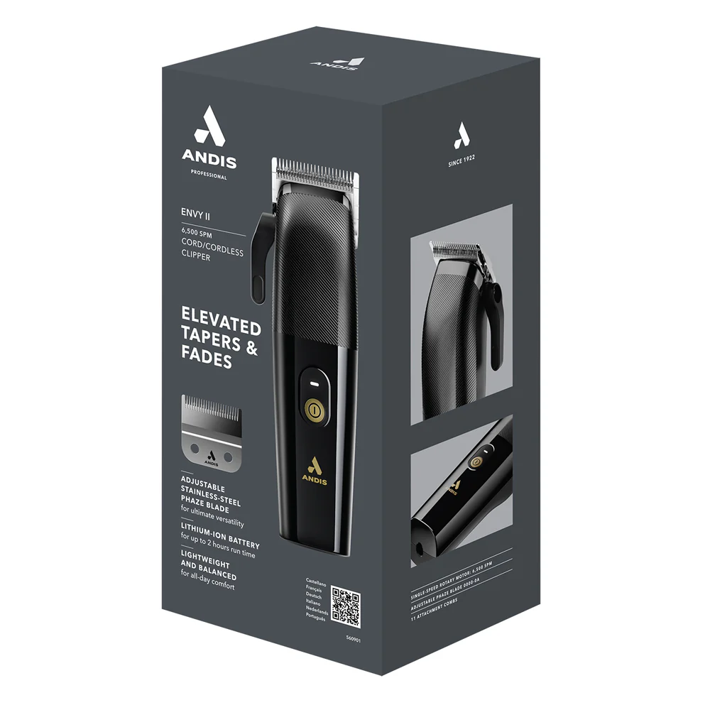 Andis Envy II Men's Clipper Premium Hair Cutting Tool 2H Run (Black) - Image 3