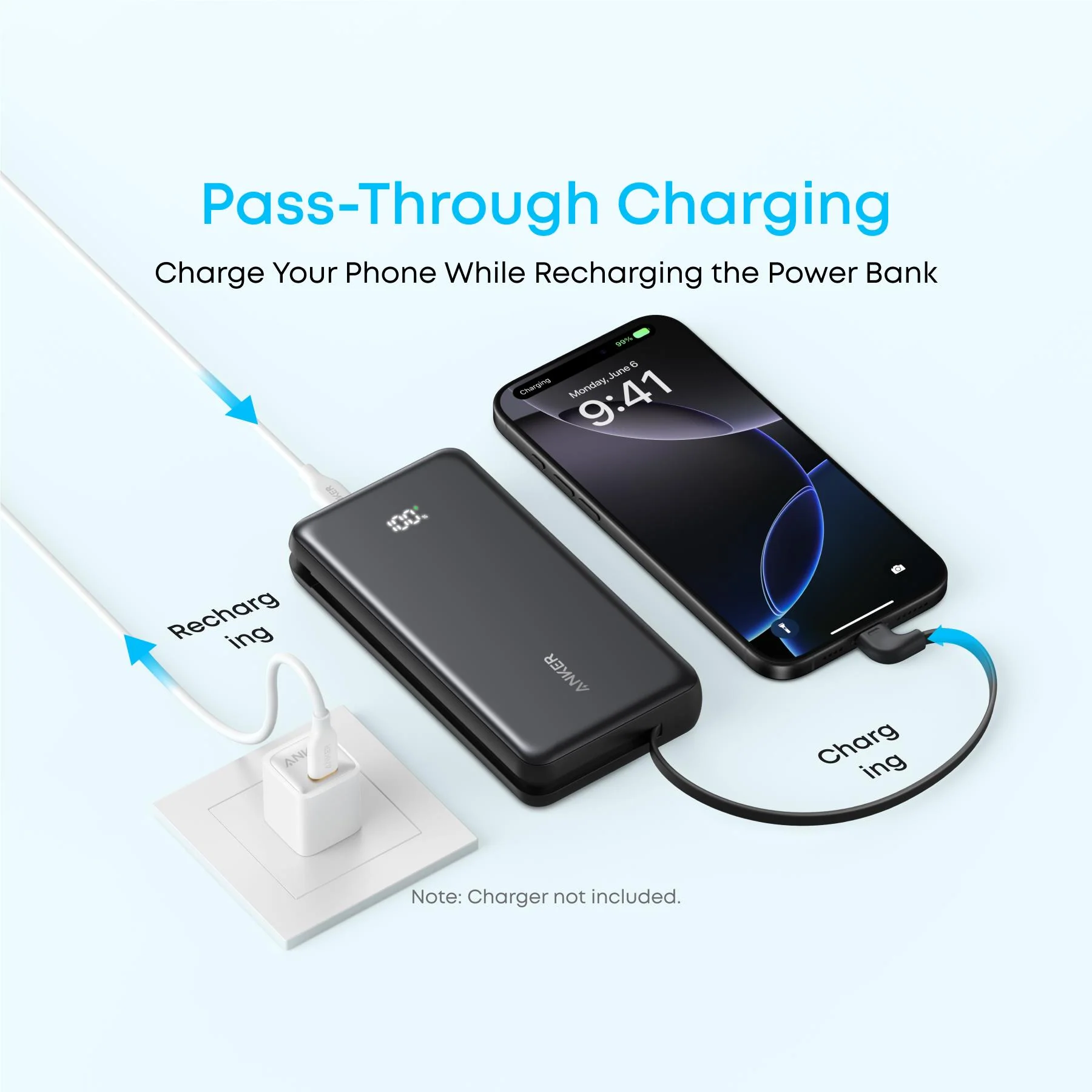 Anker 20K 22.5W Power Bank with Built-in USB-C Cable (Black) - Image 3