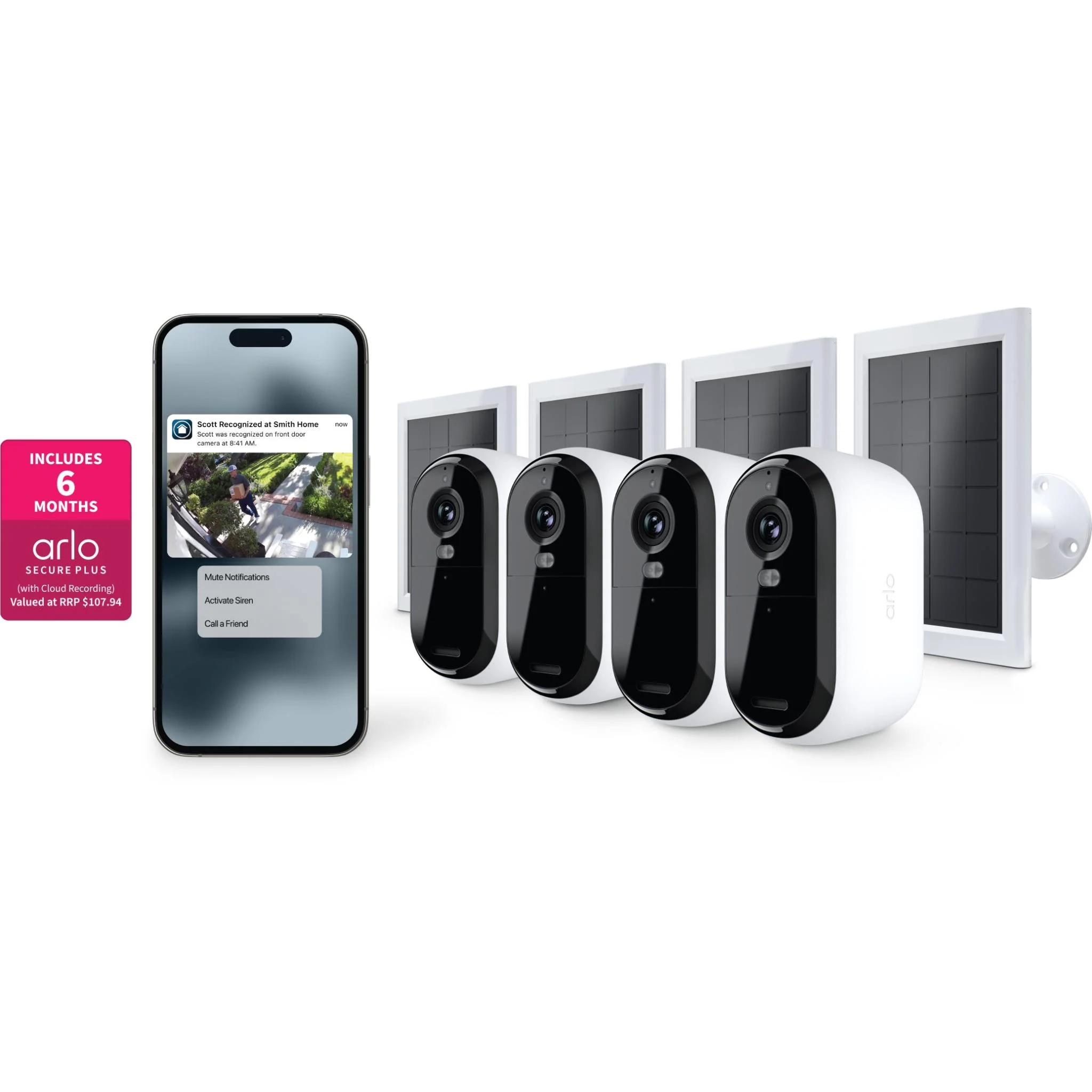 Arlo Essential Security Camera Kit with Solar Panel + 6M Subscription (4 Pack) - Image 2