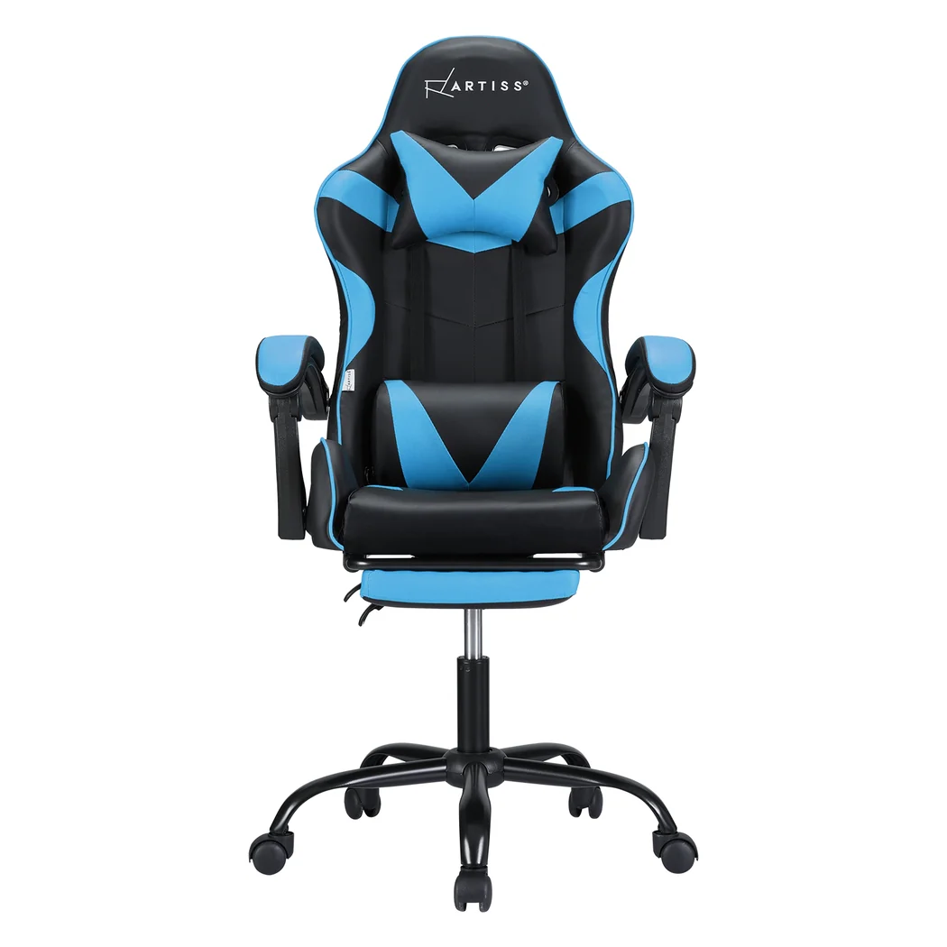 Artiss 2 Point Massage Gaming Office Chair Footrest (Cyan Blue) - Image 3