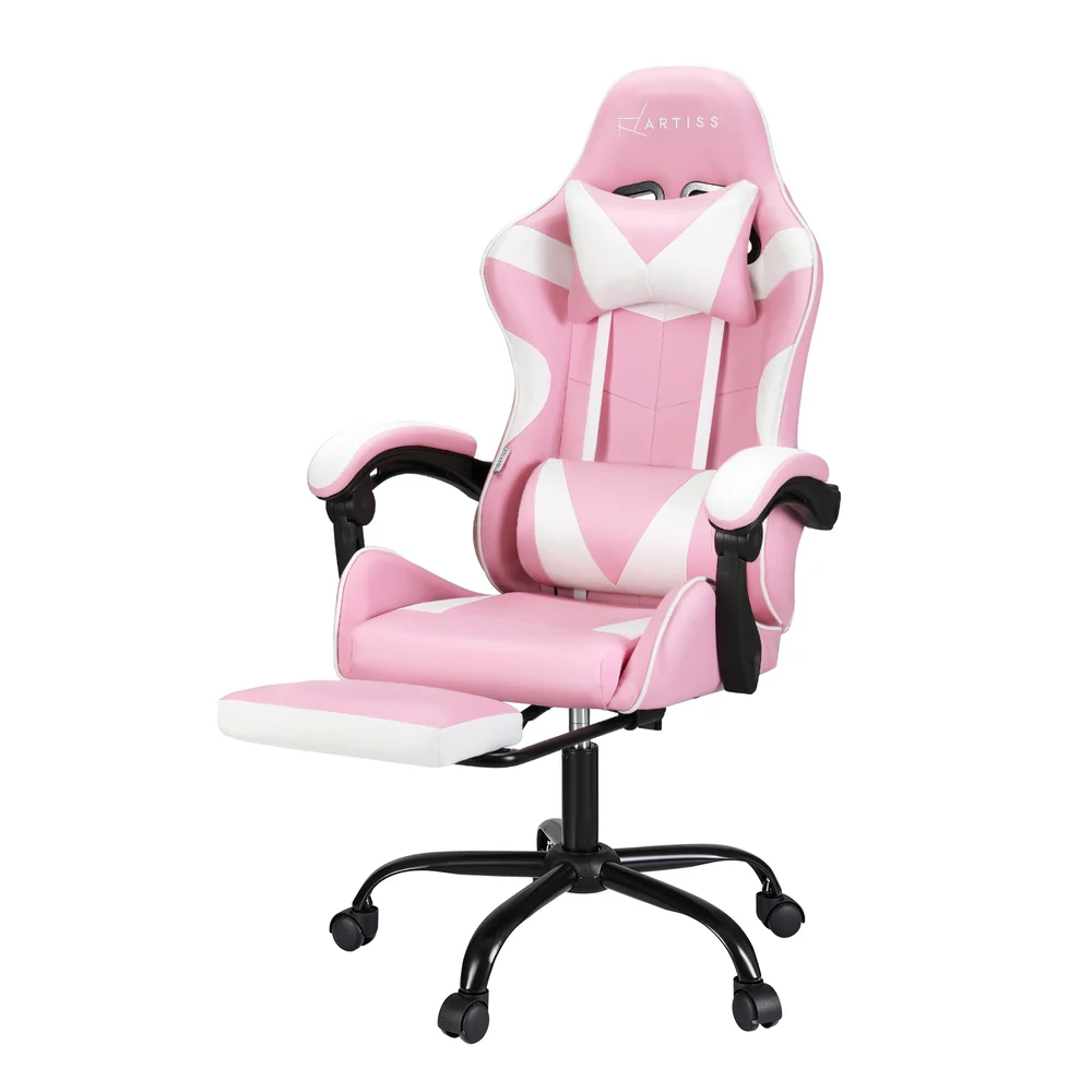 Artiss 2 Point Massage Gaming Office Chair Footrest (Pink)