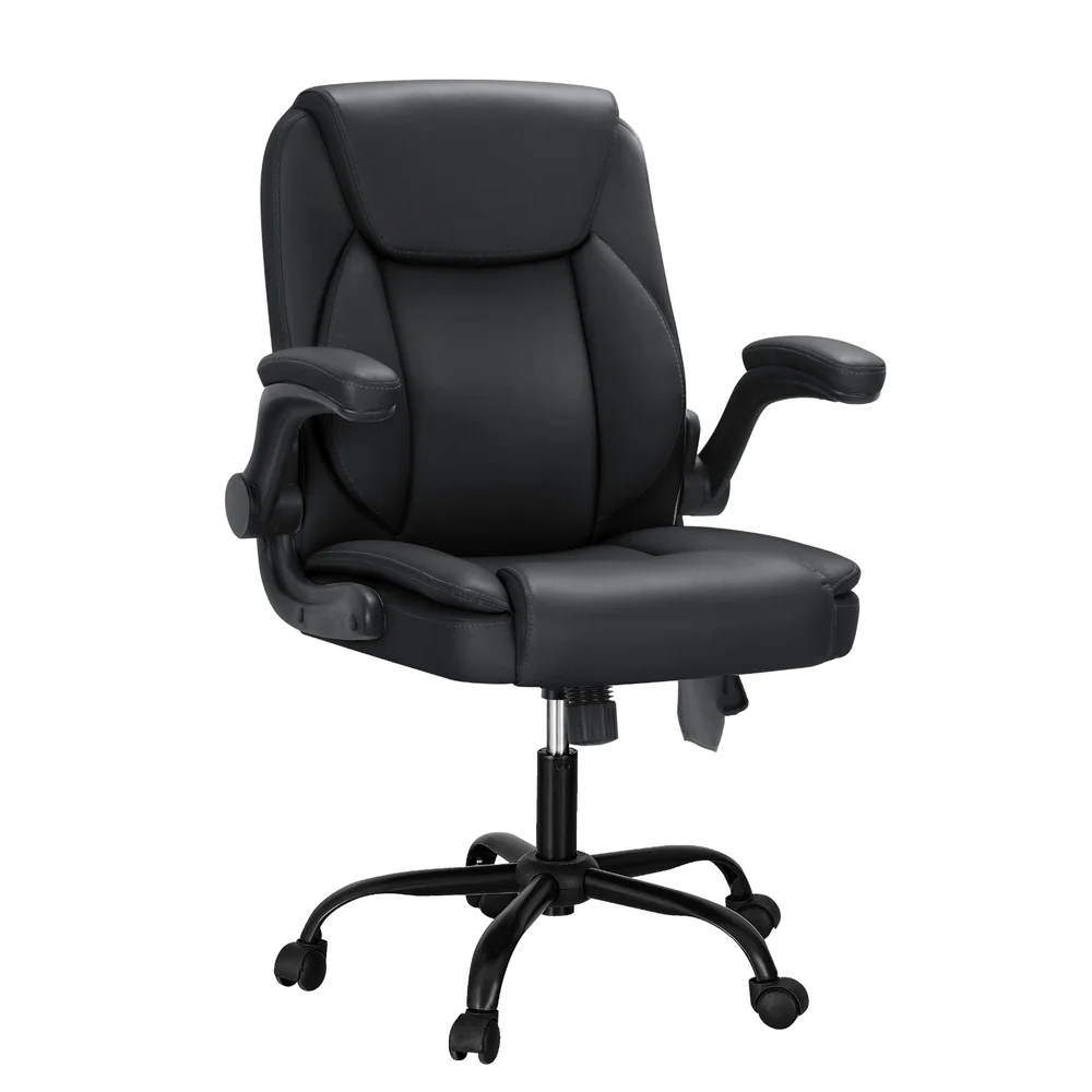 Artiss 2 Point Massage Office Chair Leather Mid Back (Black)