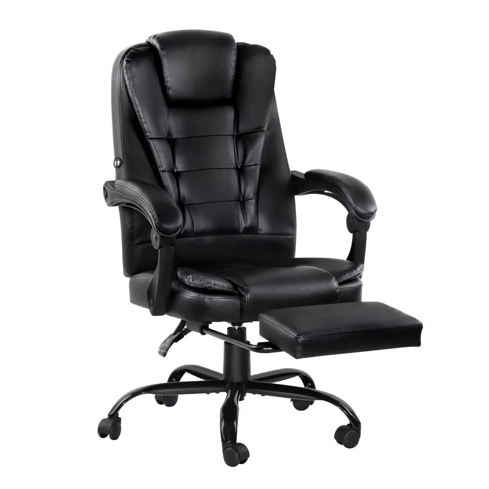 Artiss 2 Point Massage Office Chair PU Leather Footrest (Black)