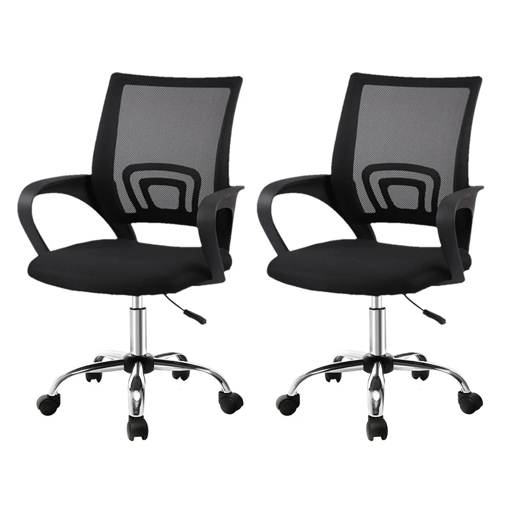Artiss 2x Mesh Office Chair Mid Back (Black)