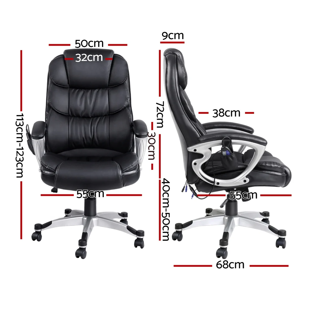 Artiss 8 Point Massage Office Chair Heated Seat PU (Black) - Image 2