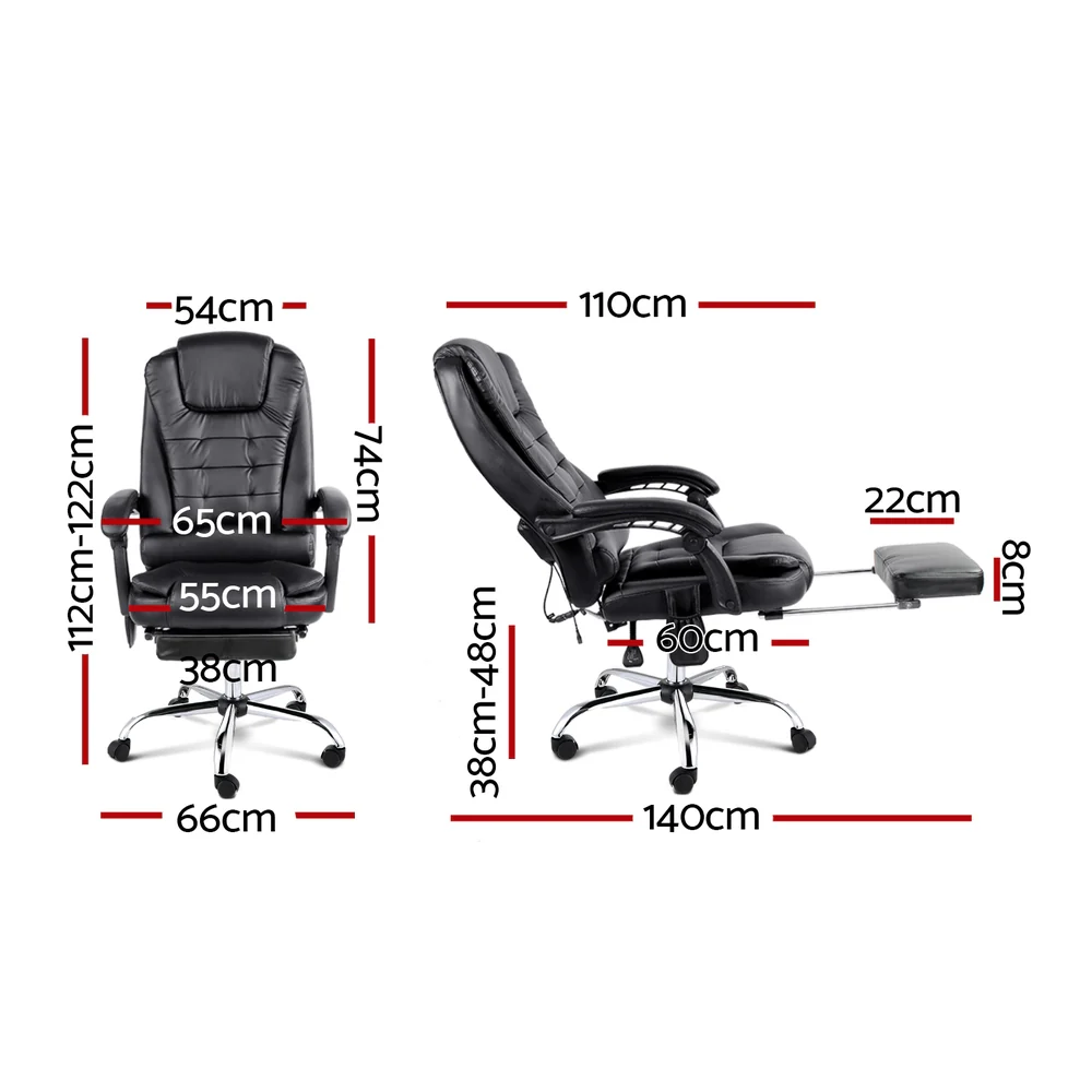 Artiss 8 Point Massage Office Chair PU Leather Footrest (Black) - Image 2