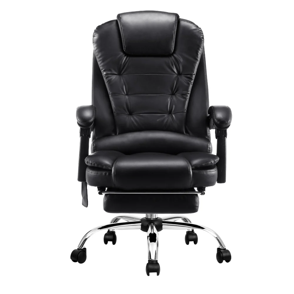 Artiss 8 Point Massage Office Chair PU Leather Footrest (Black) - Image 3