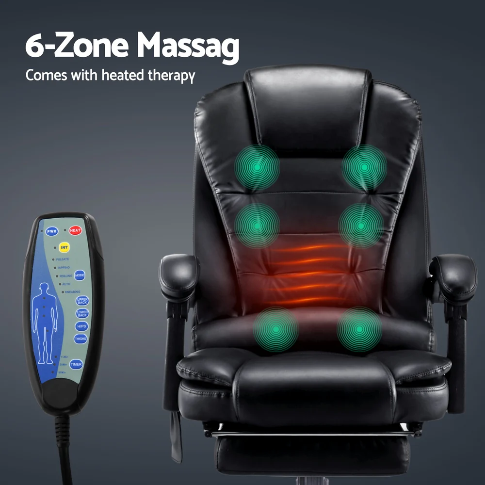 Artiss 8 Point Massage Office Chair PU Leather Footrest (Black) - Image 4