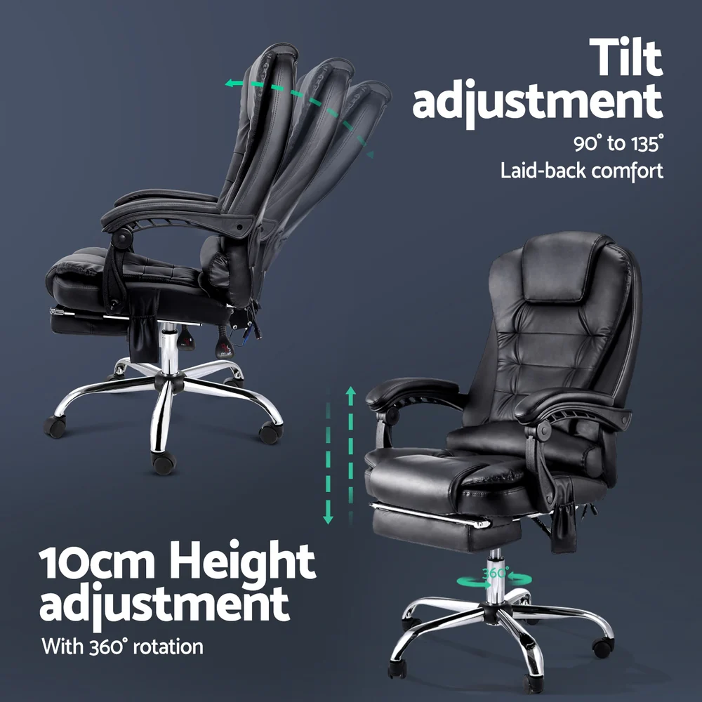 Artiss 8 Point Massage Office Chair PU Leather Footrest (Black) - Image 5
