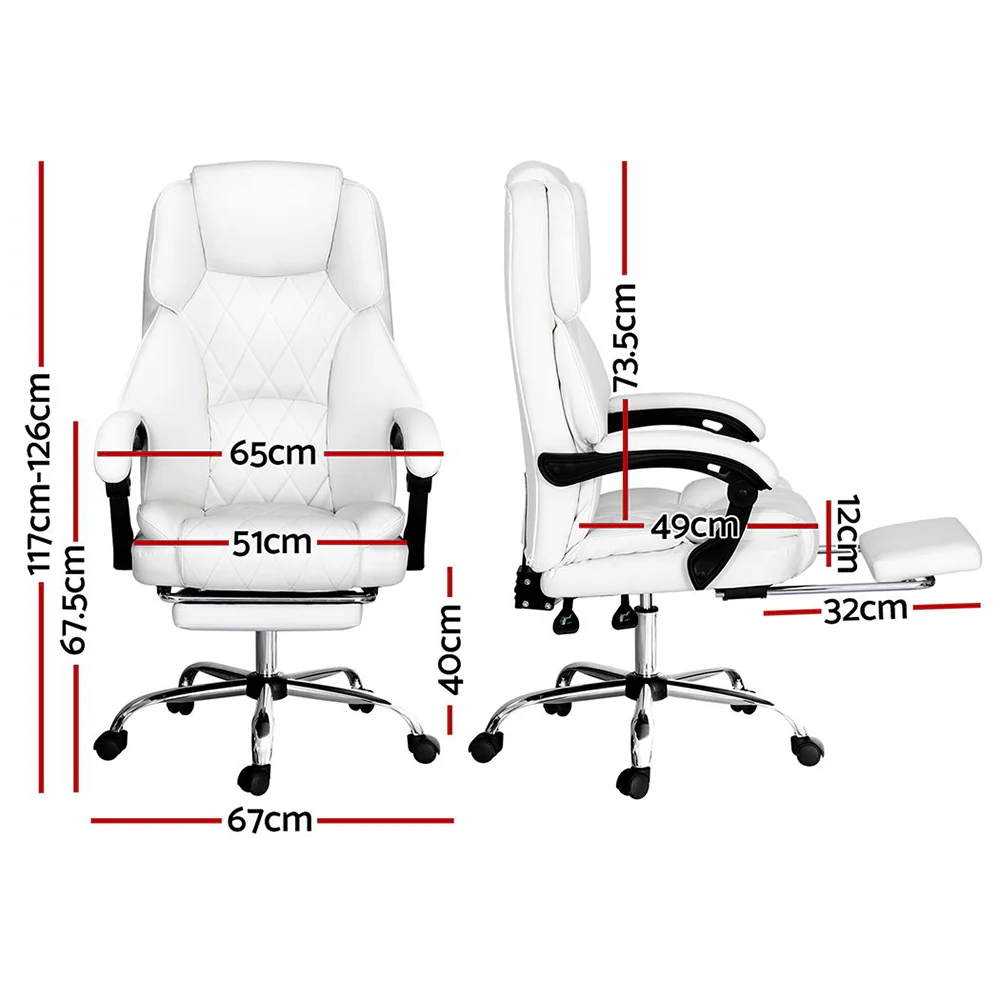 Artiss Executive Office Chair Leather Footrest (White) - Image 2