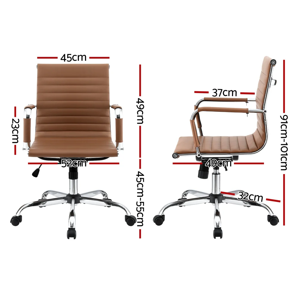 Artiss Office Chair Conference Chairs PU Leather Mid Back (Brown) - Image 2
