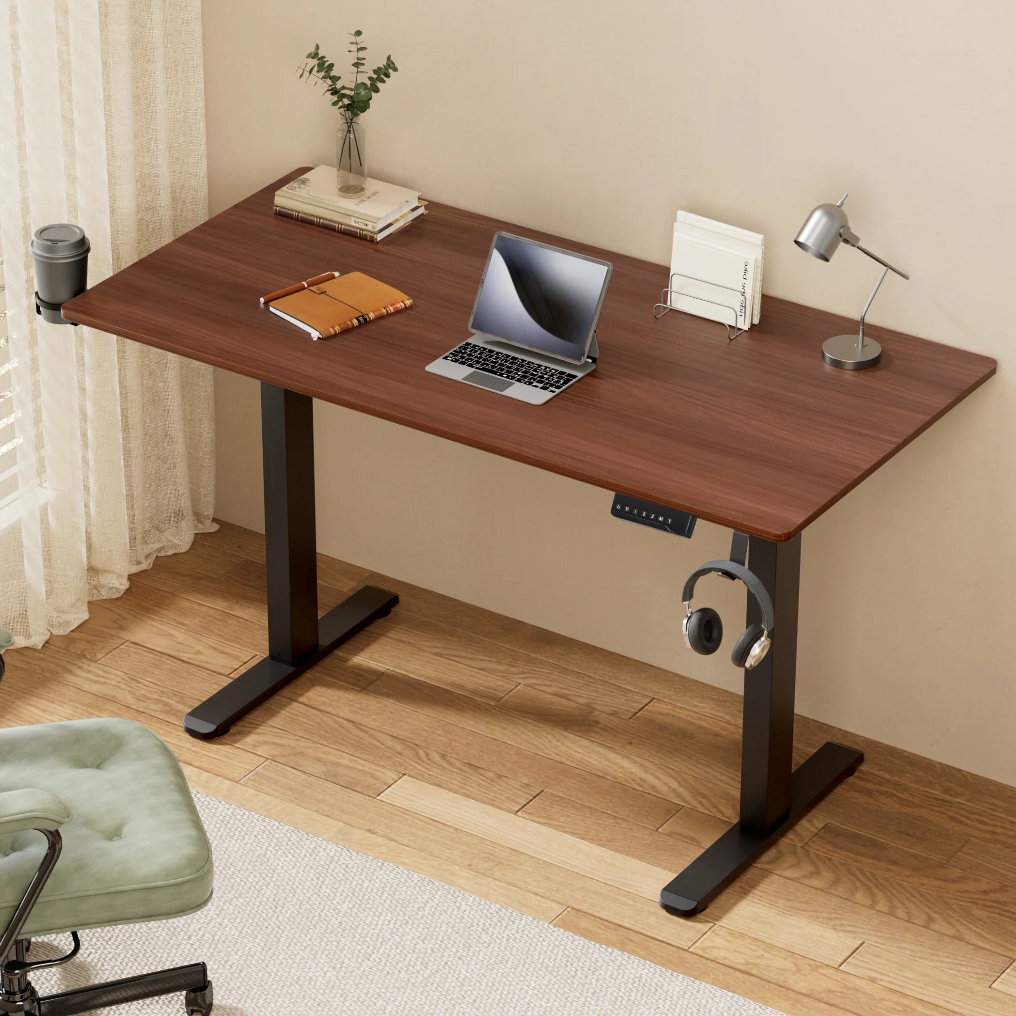 Artiss Standing Desk Motorised Dual Motor Electric Walnut 140CM - Image 2