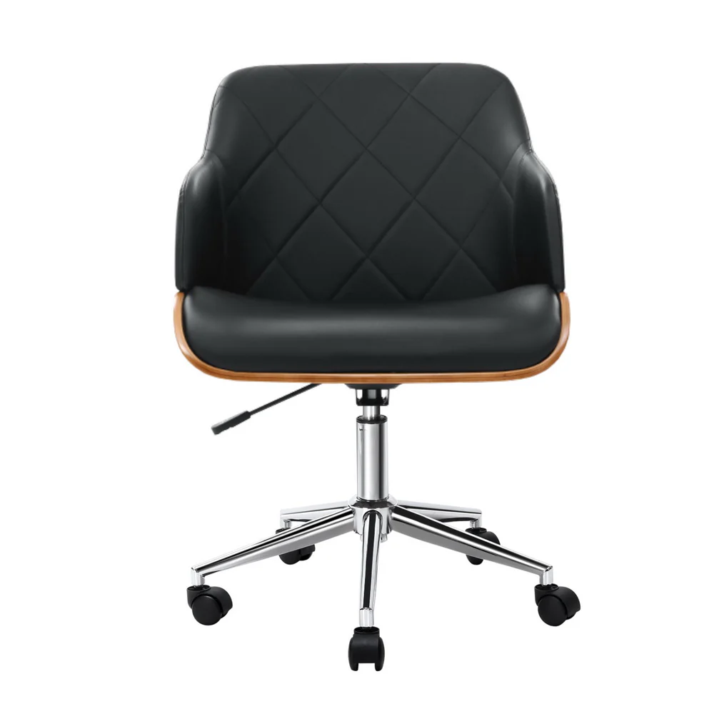 Artiss Wooden Office Chair Fabric Seat (Black) - Image 3