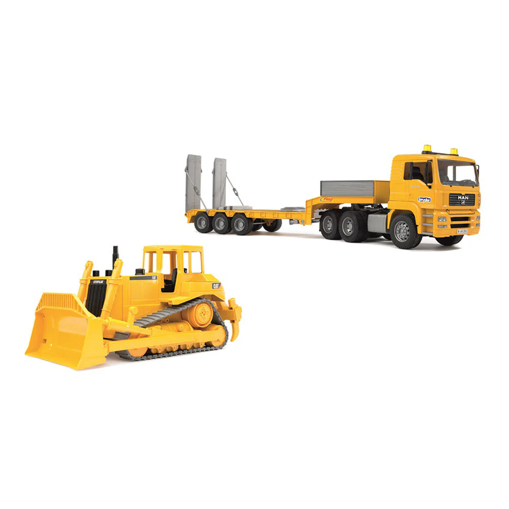 Bruder 1:16 Commercial MAN TGA Low Loader Truck With CAT Bulldozer Yellow Model - Image 5