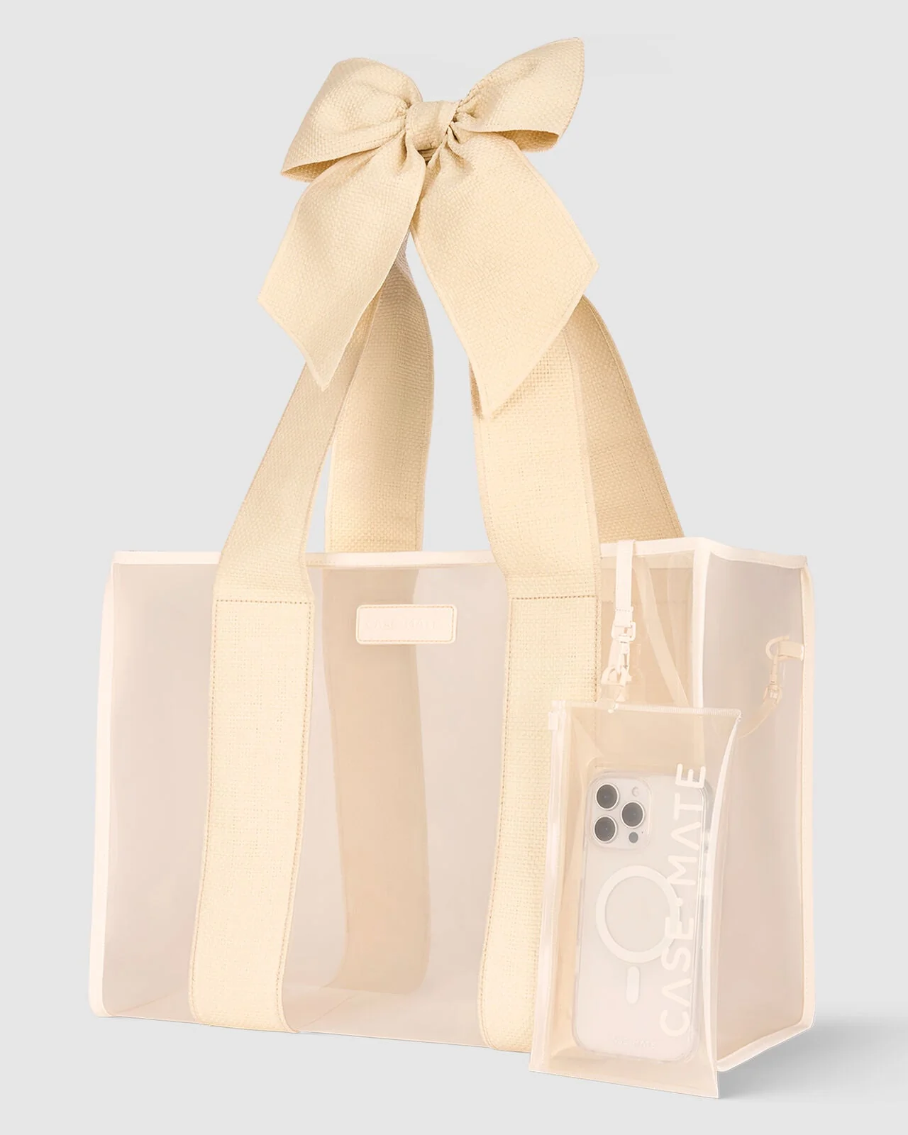 Case-Mate Ecru Raffia Bow Tote with Phone Pouch - Image 3