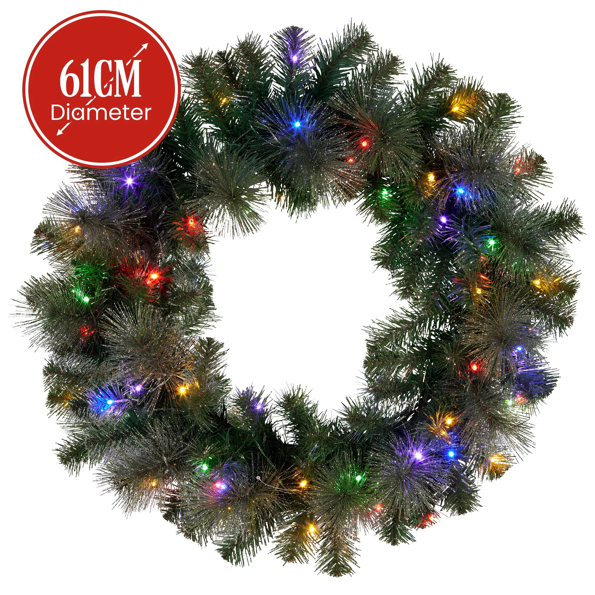 Christabelle 61cm Christmas Wreath LED Lights Glittery Gold Pine Front Door Decoration Ornament - Image 2