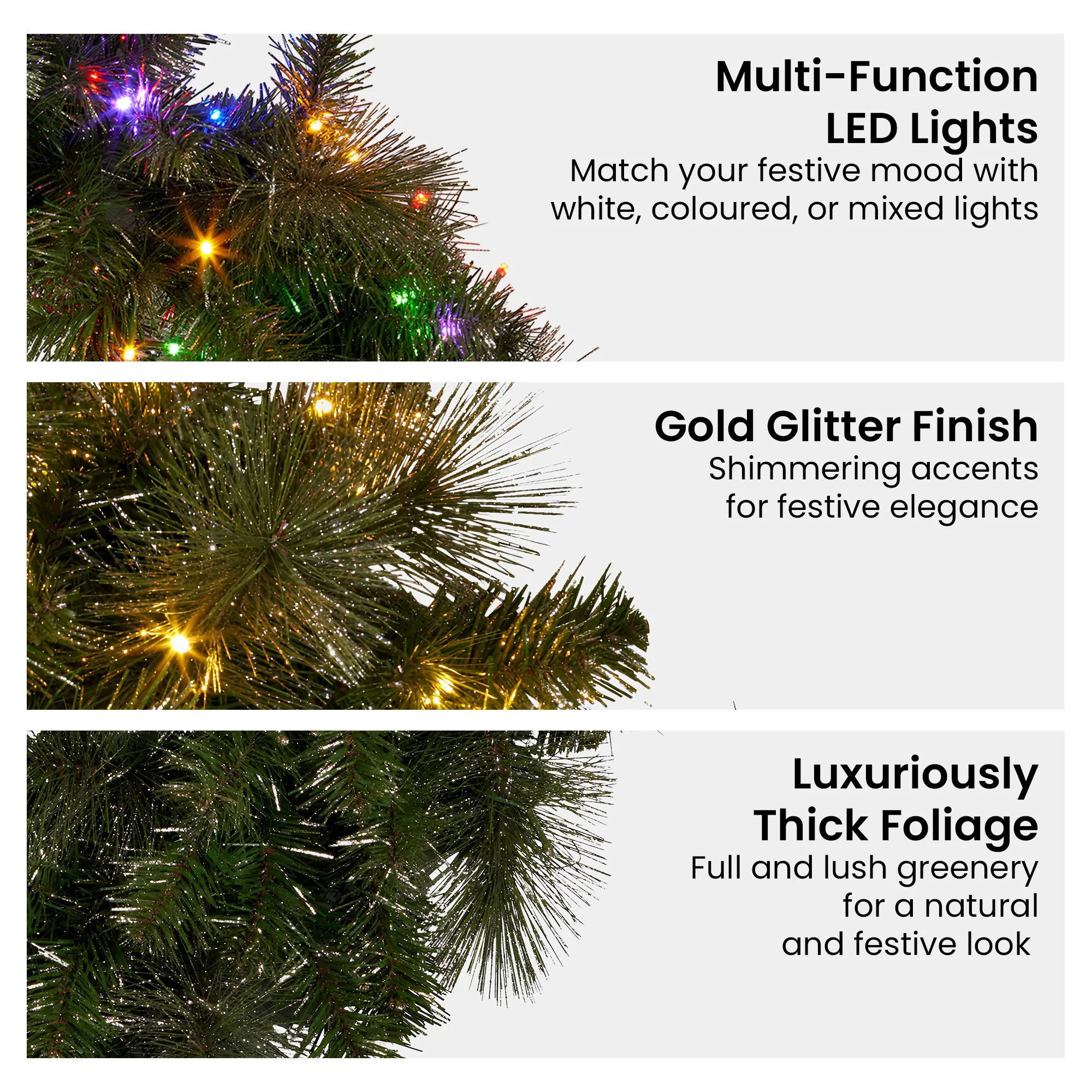 Christabelle 61cm Christmas Wreath LED Lights Glittery Gold Pine Front Door Decoration Ornament - Image 5