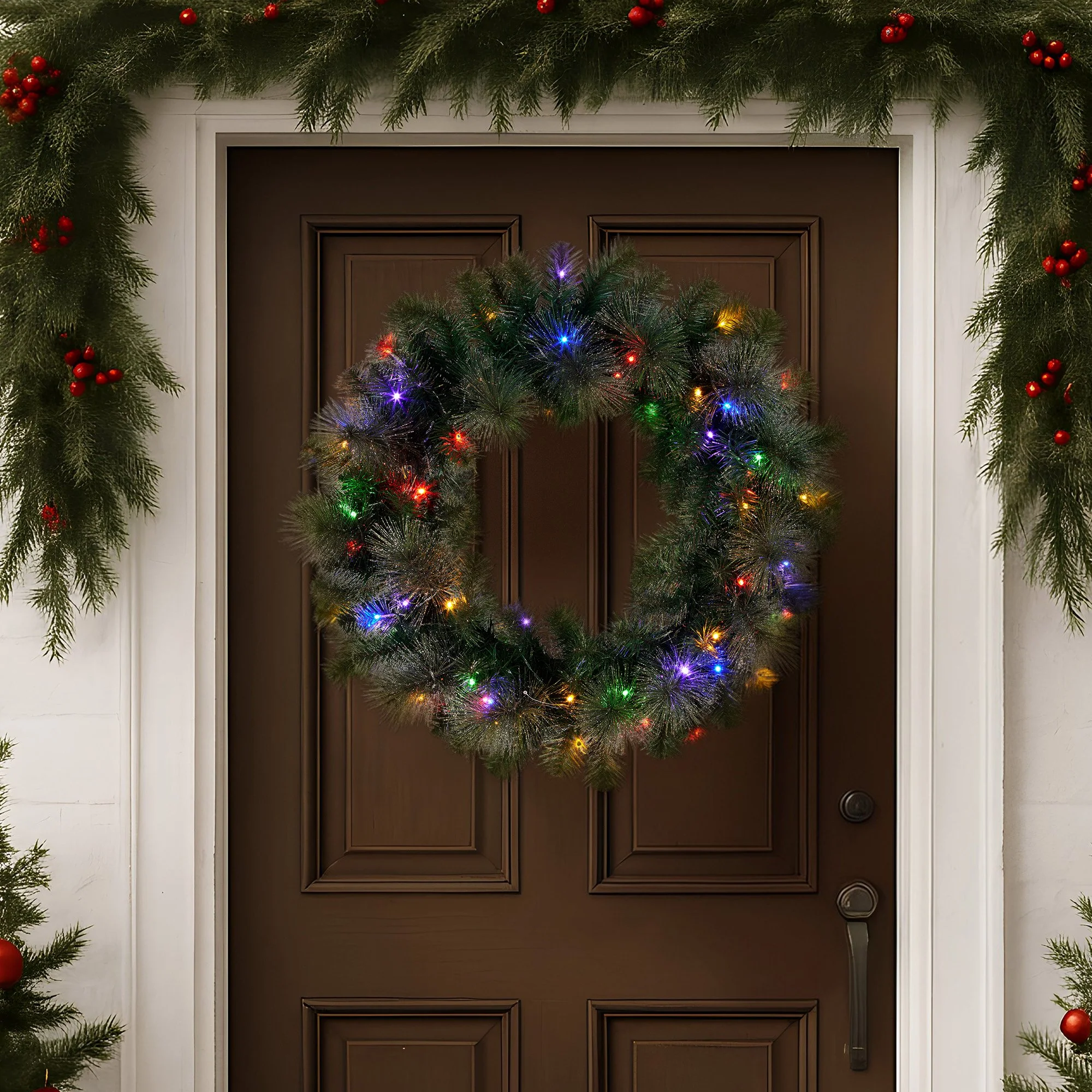 Christabelle 61cm Christmas Wreath LED Lights Glittery Gold Pine Front Door Decoration Ornament - Image 6