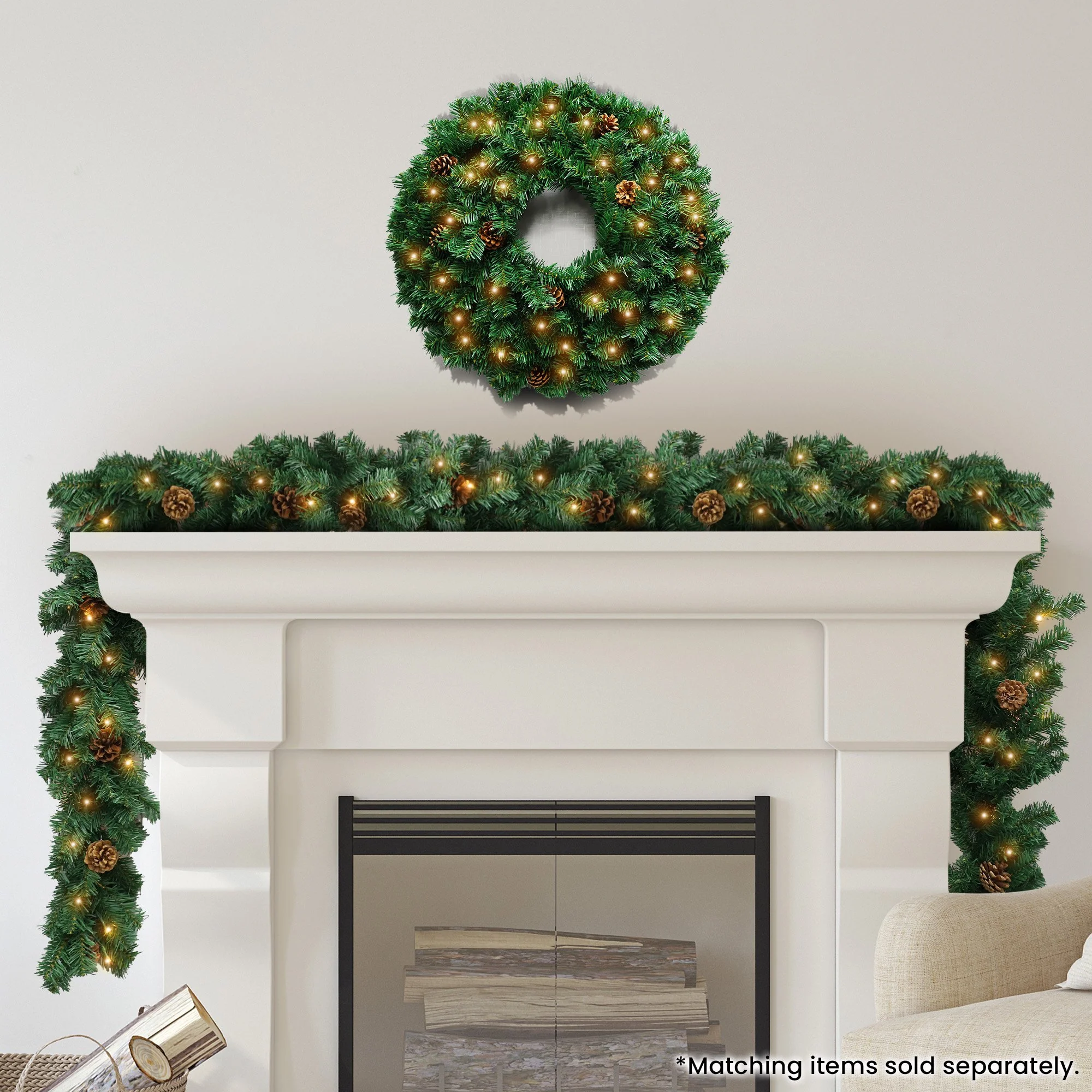 Christabelle 61cm Christmas Wreath Yuletide Glow with Pine Cones and LED Lights Front Door Decoration - Image 6