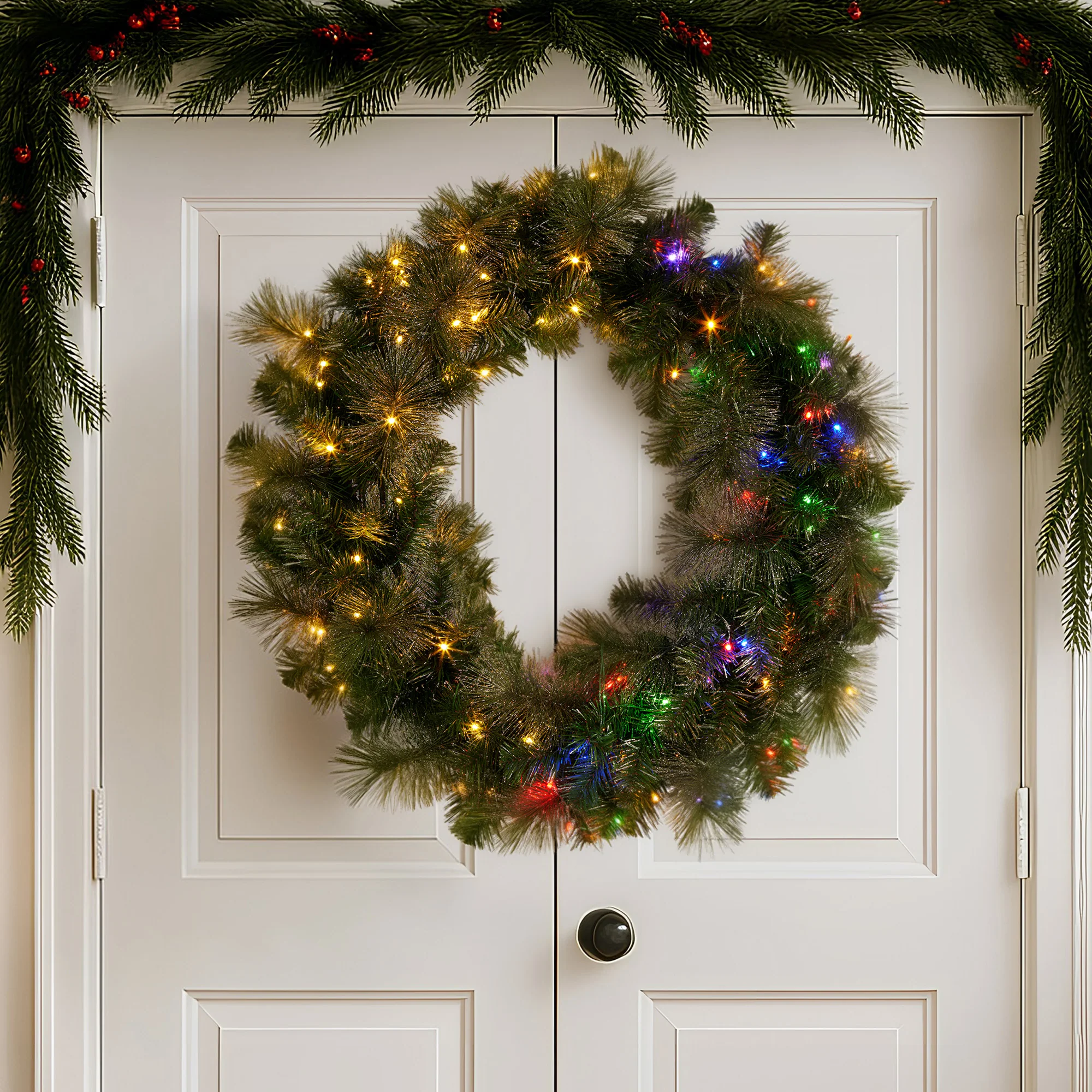 Christabelle 76cm Split Christmas Wreath with LED Lights for Double Front Doors Decoration - Image 7