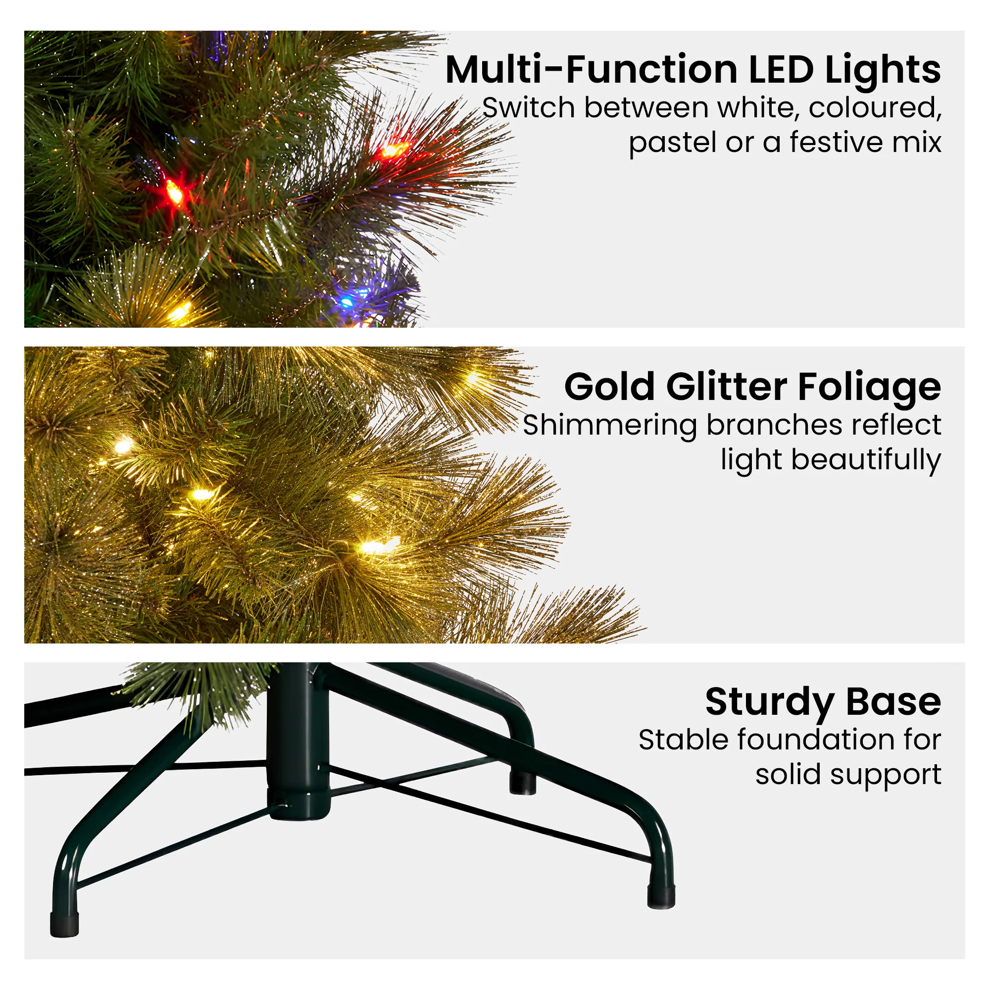 Christabelle Gold Pine Christmas Tree with 850 LEDs 9ft - Image 6