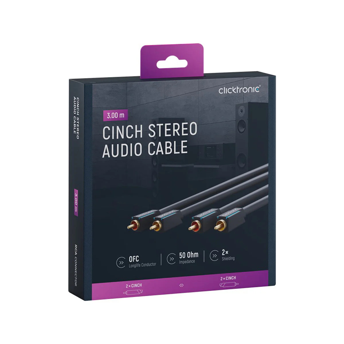 Clicktronic Cinch Stereo RCA Cable 3m (Black) - Image 5