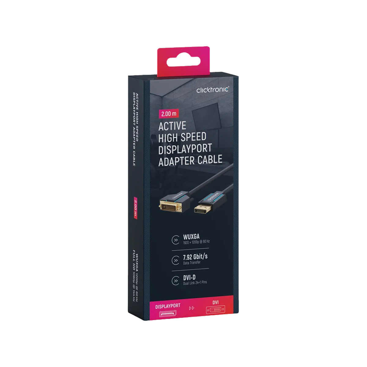 Clicktronic Display port DVI Cable - 2m - Black - Image 3