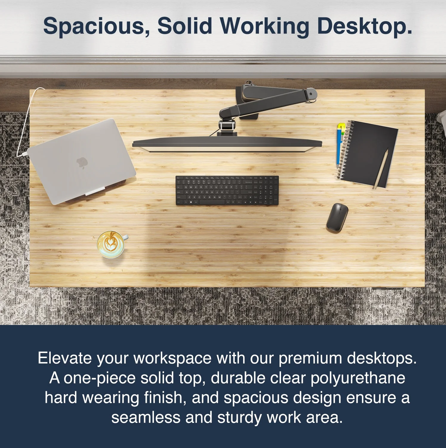 Desky Dual Bamboo Sit Stand Desk 200cm Bamboo Desktop and Grey Frame - Image 2