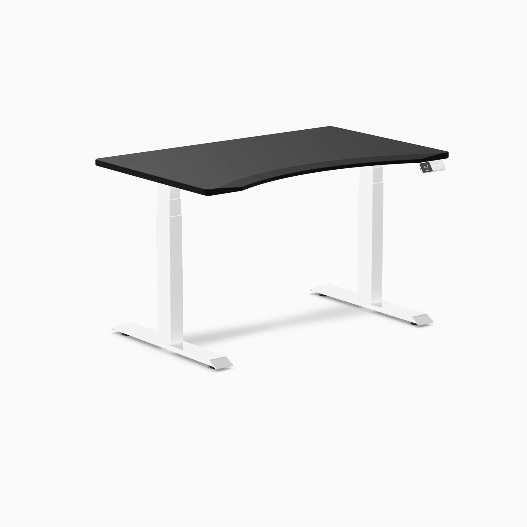 Desky Dual Ergo Edge Sit Stand Desk 120cm Black Desktop and White Frame