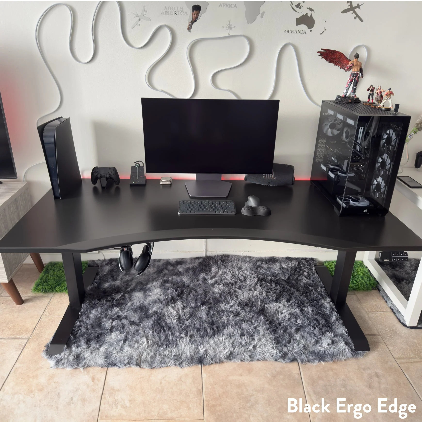 Desky Dual Ergo Edge Sit Stand Desk 120cm Black Desktop and White Frame - Image 3