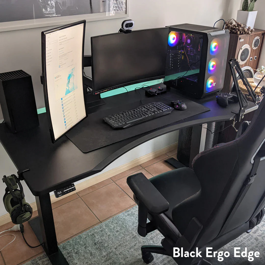 Desky Dual Ergo Edge Sit Stand Desk 120cm Black Desktop and White Frame - Image 4