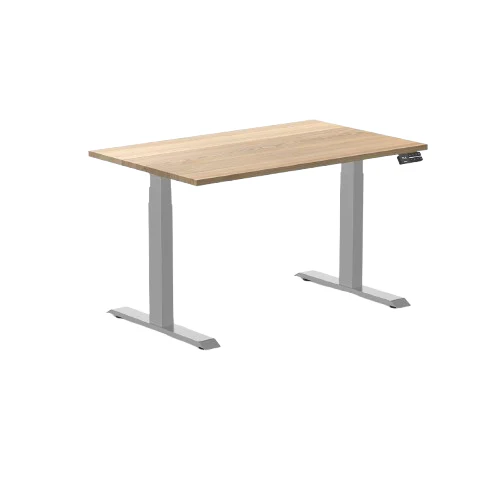 Desky Dual Hardwood Sit Stand Desk 120cm White Ash Desktop and Grey Frame