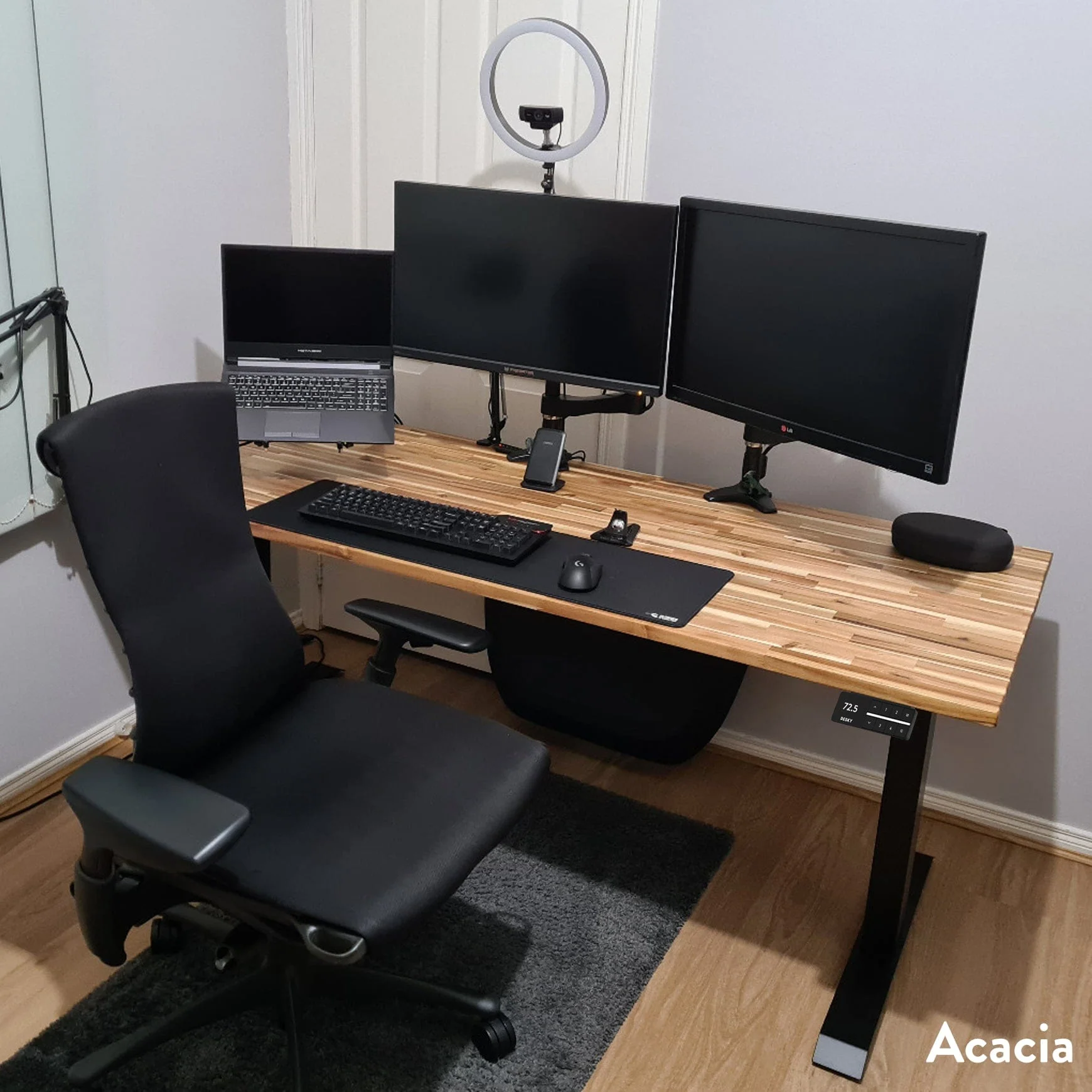 Desky Dual Hardwood Sit Stand Desk 150cm Acacia Desktop and White Frame - Image 4