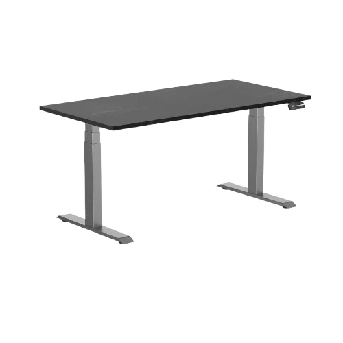 Desky Dual Hardwood Sit Stand Desk 150cm (Black Ash Desktop/Space Grey Frame)