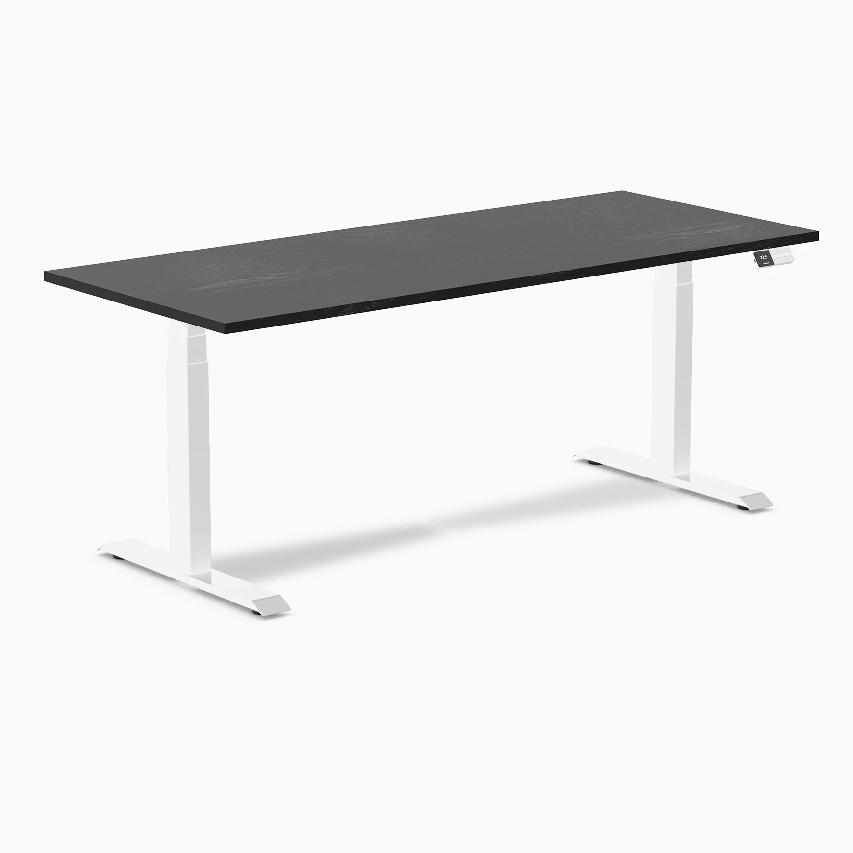 Desky Dual Hardwood Sit Stand Desk 180cm Black Ash Desktop and White Frame