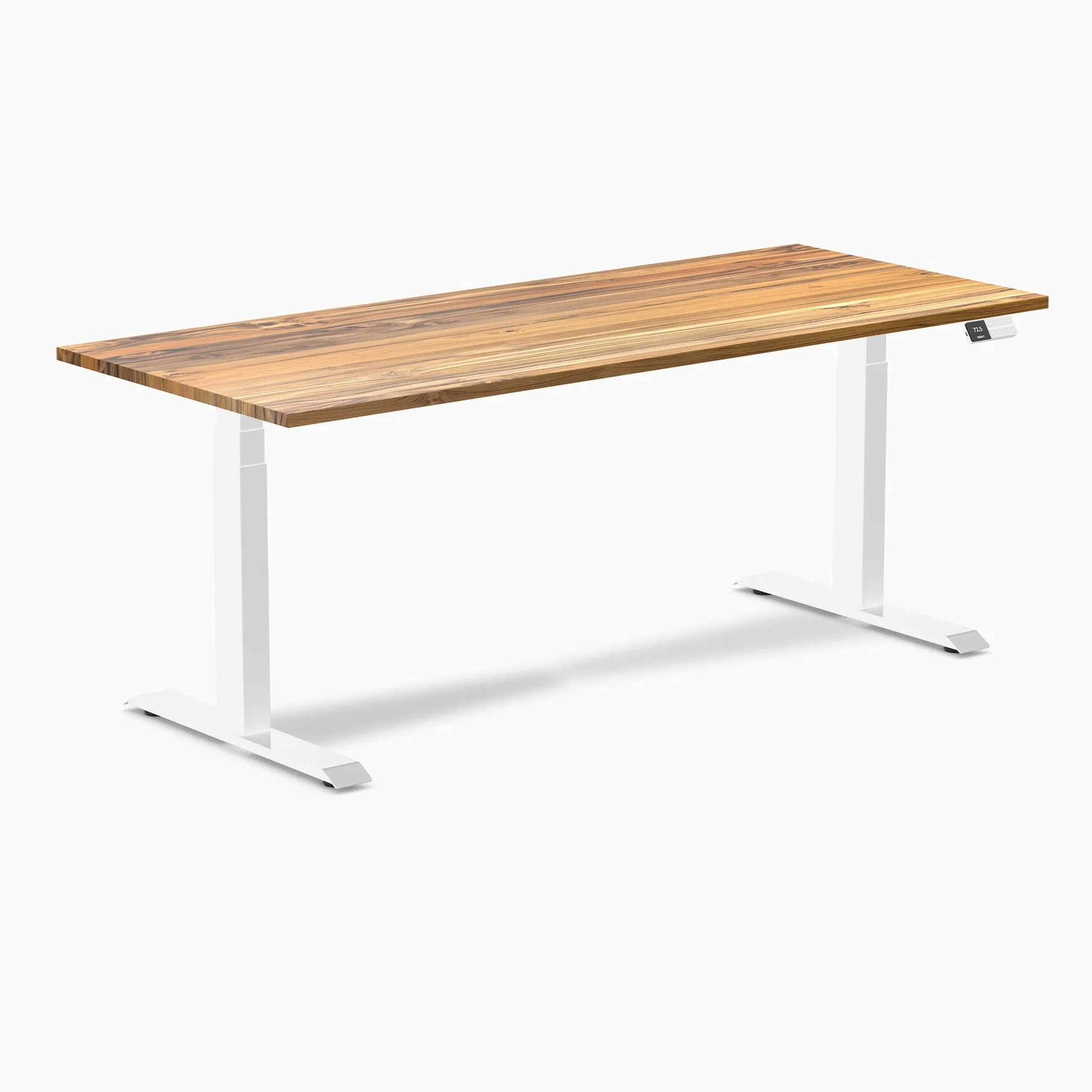 Desky Dual Hardwood Sit Stand Desk 180cm Teak Desktop and White Frame