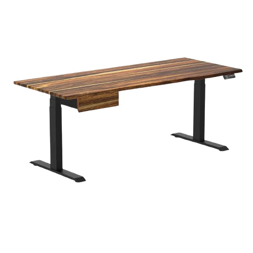 Desky Dual Hardwood Standing Desk With Drawer 150cm Black Ash Desktop and White Frame