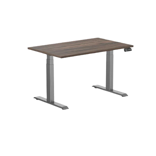 Desky Dual Melamine Sit Stand Desk 120cm Jarrah Legno Desktop and Space Grey Frame