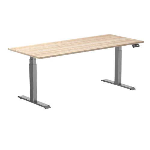 Desky Dual Melamine Sit Stand Desk 180cm Classic Oak Desktop and Space Grey Frame