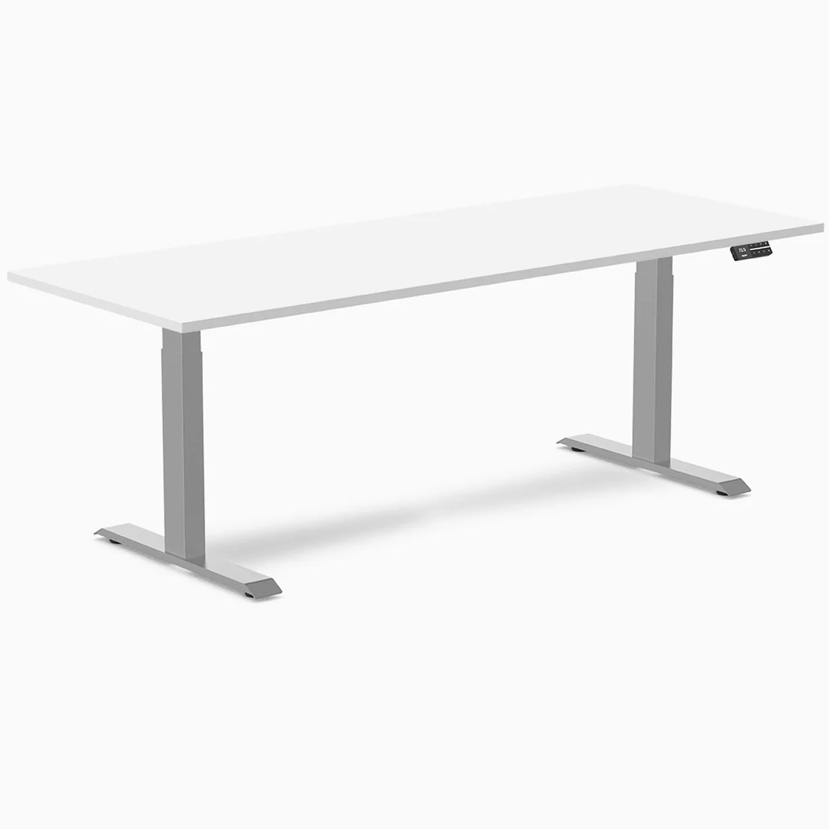 Desky Dual Melamine Sit Stand Desk 200cm White Desktop and Grey Frame